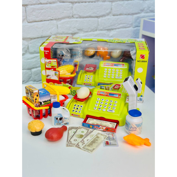 Касовий аппарат з кошиком і продуктами 
