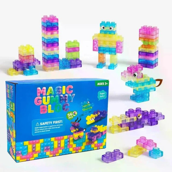 Конструктор Magic Gummy Bloc 56 деталей — м’які силіконові блоки 